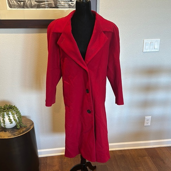 International Scene Vintage Women’s red‎ wool trench coat jacket size 5 / 6 - Picture 1 of 12